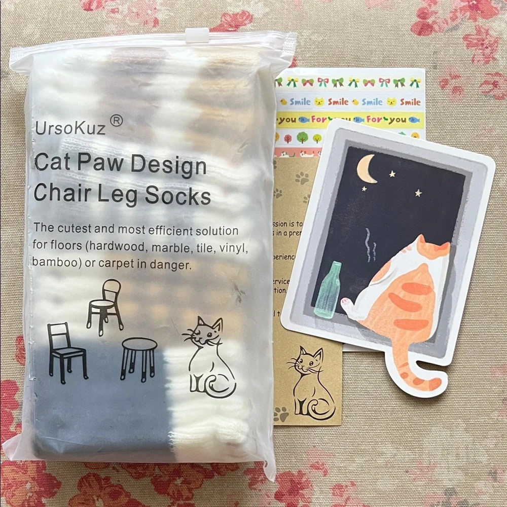NIP UrsoKuz Cat Paw Design Chair Leg Socks, Set of 16 Cute Cat Patterns, Protect